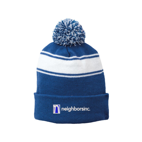Sport-Tek Stripe Pom Pom Beanie - Embroidered Logo Thumbnail